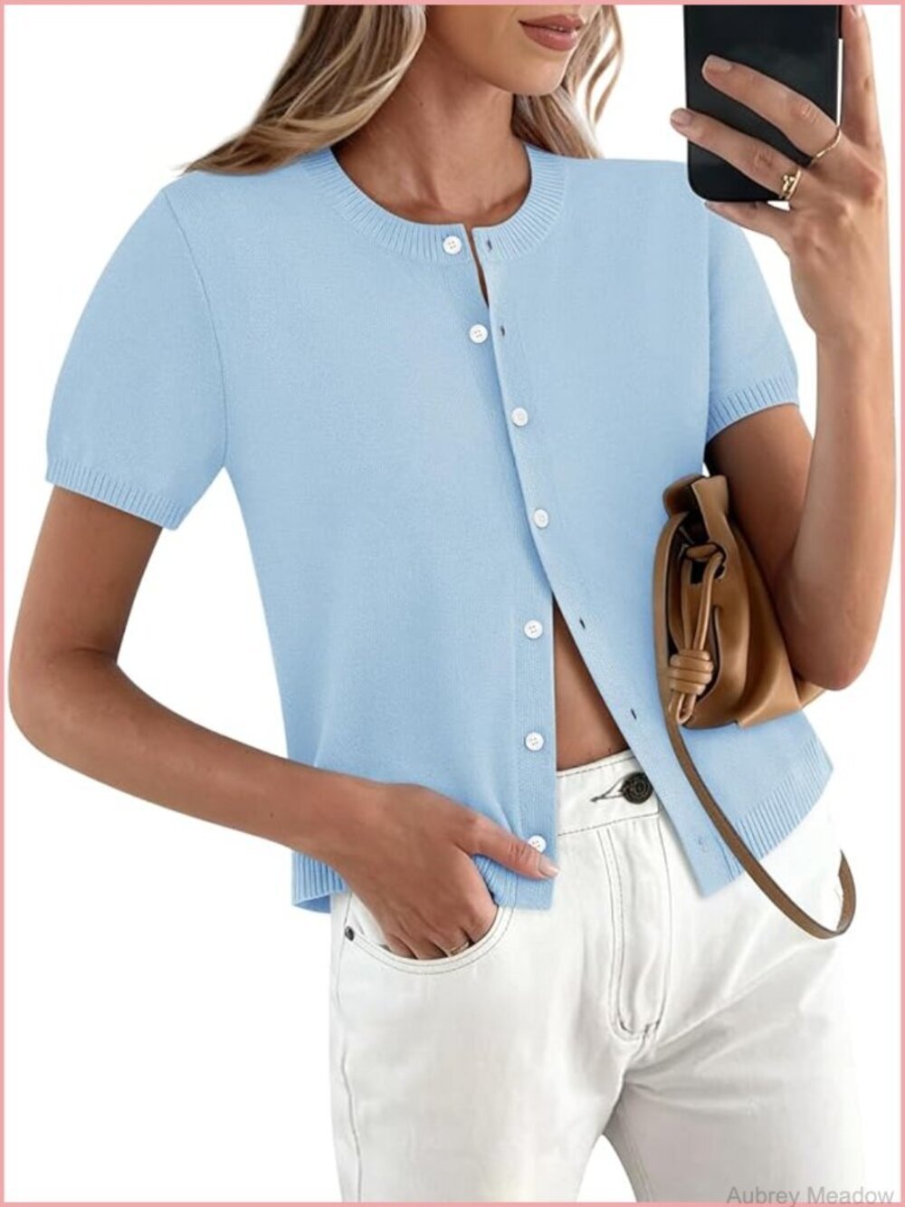 Short Sleeve Cropped Knit Cardigan Button Up Lightweight Summer Top